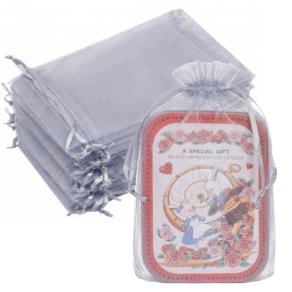Crweety 50PCS Organza Bags 6x9 Grey Small Gift Bags Mesh Drawstring - color: Grey