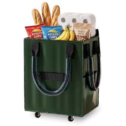 Reusable Grocery Bag on Wheel, Foldable Shopping Cart with Wheels, Can Carry up to 88 Pounds, Suitable for Groceries, Laundry, Camping and Moving. - color: Green -Medium