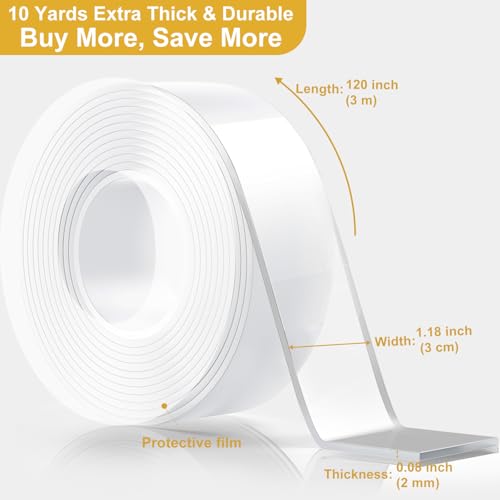 Double Sided Heavy Duty Extra Strong Adhesive Tape -Indoor/Outdoor General Purpose Nano Tape for securing Picture Frames, Carpets. - Reusable and Without Leaving Adhesive Marks (2 Pack) - size: 2 Pack