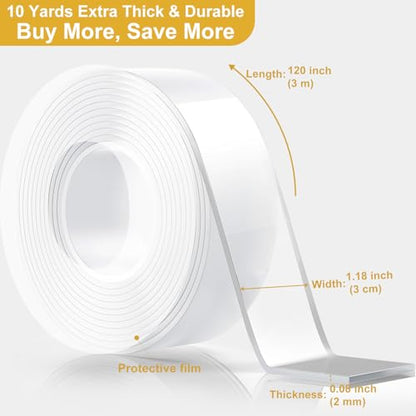 Double Sided Heavy Duty Extra Strong Adhesive Tape -Indoor/Outdoor General Purpose Nano Tape for securing Picture Frames, Carpets. - Reusable and Without Leaving Adhesive Marks (2 Pack) - size: 2 Pack