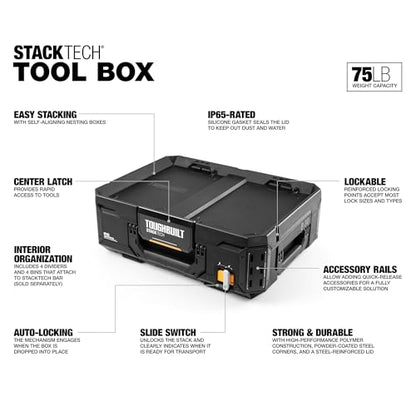 ToughBuilt StackTech 1 Drawer Tool Box, Stackable Organizer, 75 lb Capacity - size: Standard