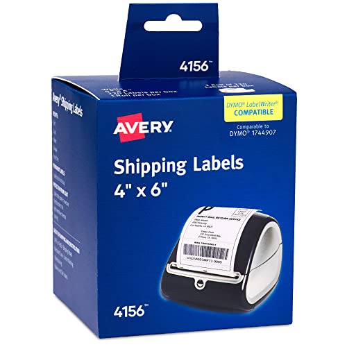 Avery® Direct Thermal Shipping Labels, 4" x 6", White, Comparable to DYMO 1744907, 1 Roll of Labels, 220 Total (4156) - size: 4" x 6"