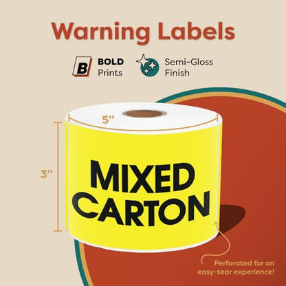 3" X 5" Mixed Carton Shipping Stickers (500 Stickers, 1 Roll) - color: Yellow (Mixed Carton)