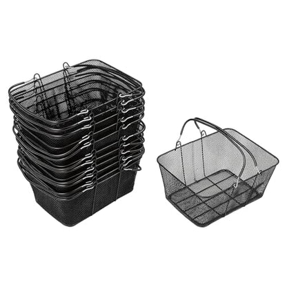 12Pcs Shopping Baskets with Handles Black Stackable Iron Max 22Lbs