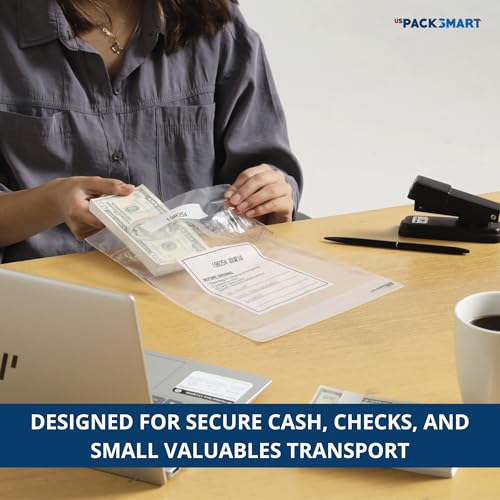 Clear Bank Deposit Bags 8.5"x8" 100-pack | Secure Bank Cash Transmittal Envelopes for Cash, Coins, Credit Cards, Checks, and More | Numbered, Self-Sealing, and Permanent Adhesive - size: 8.5" x 8"