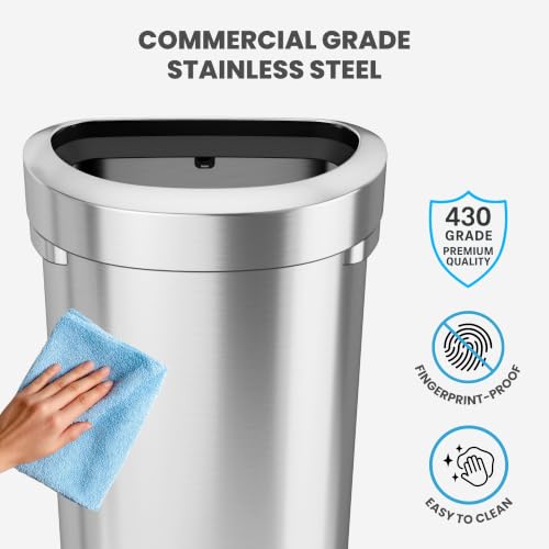 iTouchless 23 Gallon / 87 L Stainless Steel Open Trash Can/Recycle Bin - color: Silver 23 Gal Semi-Round