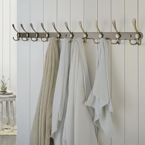 Dseap Coat Rack Wall Mount - 38” Long 10-Tri-Hooks Heavy Duty Coat Hanger Rail Wall Hooks for Hanging Coats Hats Clothing Clothes Purse Mudroom Entryway, Bronze - color: Bronze, size: L=38” (1 Pcs)