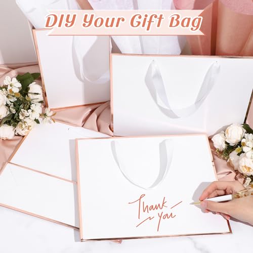 ReliThick 12 Pack Paper Gift Bag with Handles & Tissue, Rose Gold, White - color: Rose Gold, White