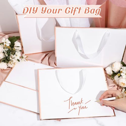 ReliThick 12 Pack Paper Gift Bag with Handles & Tissue, Rose Gold, White - color: Rose Gold, White
