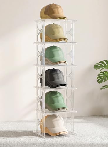 6 Tier Hat Organizer Box (Up to 18 Hats), Stackable Clear Hat Rack Display