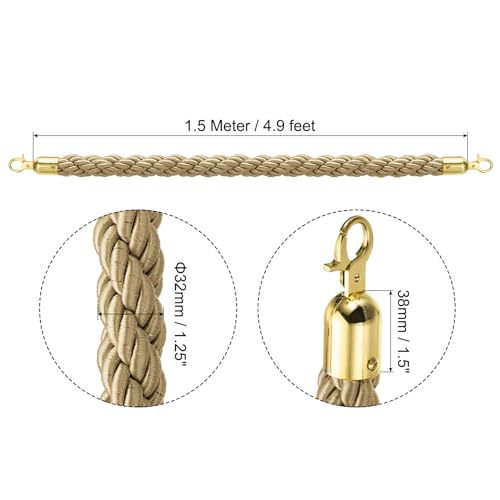 PATIKIL Stanchion Rope 1.5m/5Ft Barrier Golden Hook Champagne Gold 2 Pack - color: Champagne Gold/Golden