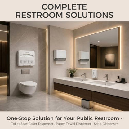 Commercial Toilet Seat Cover Dispenser Wall Mounted No Drilling Toilet Tissue Cover Holder with Key Lock & Keyless Access, High Impact ABS Plastic for Public Restrooms (White)