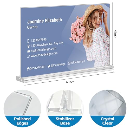 Acrylic Sign Holder 6x4 Horizontal, 10 Pack Double Sided Clear Table Menu Display,Table Top Picture Frame Plastic Stand, Suitable for Restaurants, Office, Store, Fair