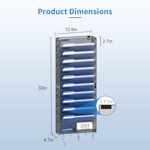 OUTWOLF Hanging Wall File Organizer with Hooks, 12 Tier Vertical Wall Mount File Holder, File Folder Wall Organizer for Office - color: 12 Pocket