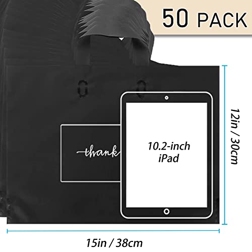 Thank You Merchandise Bags - Soft Loop Handle Black 50Pcs 12x15In - color: Black, style: 12x15 in