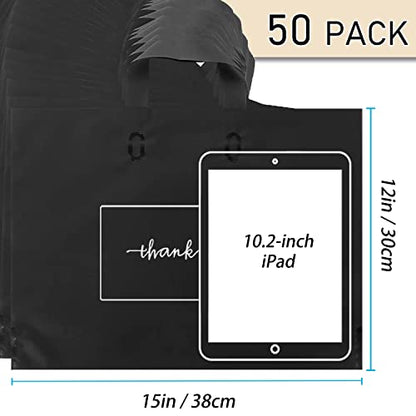 Thank You Merchandise Bags - Soft Loop Handle Black 50Pcs 12x15In - color: Black, style: 12x15 in