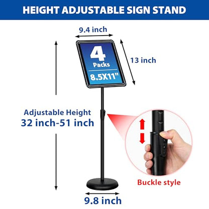4Pack 8.5x11 Sign Stand - Adjustable Floor Standing Sign Holder - color: Black, size: 8.5"x11"-4Pack
