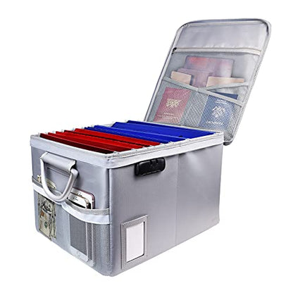 TOMKID Fireproof File Cabinet with Lock, Fireproof Document Organizer Collapsible File Box Filing Cabinet with Handle for Letter Legal Folder Certifications - color: Silver
