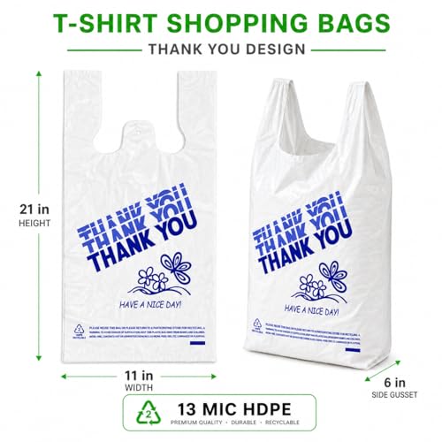 YoYoRain. (1000 Count Thank you bags, Plastic Bags with handle, retail shopping bag, carry bag Merchandise Bags and Disposable Supermarket Bag - style: Blue Butterfly