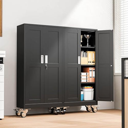 pozdeg 61" Black Lockable Rolling Metal Garage Storage Cabinet - color: Black, size: 13.78"D x 27.56"W x 61"H