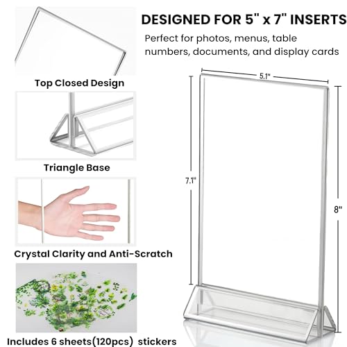 5x7 Acrylic Sign Holders, 6 Pack Silver Picture Frames for Table Number - color: Silver, size: 6 Pack 5x7 Inch