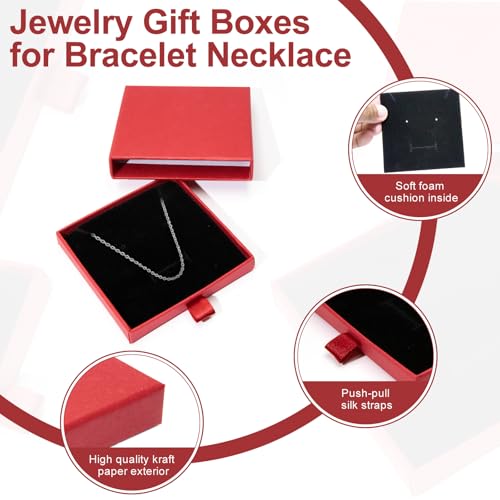 4 Pcs Jewelry Gift Box, 3.5×3.5x0.7Inch Cardboard Jewelry Boxes, Fancy Necklace Bracelet Earring Drawer Organizer Box, Kraft Empty Jewellery Boxes for Necklace Ring Earring Display Box (Red) - color: Red