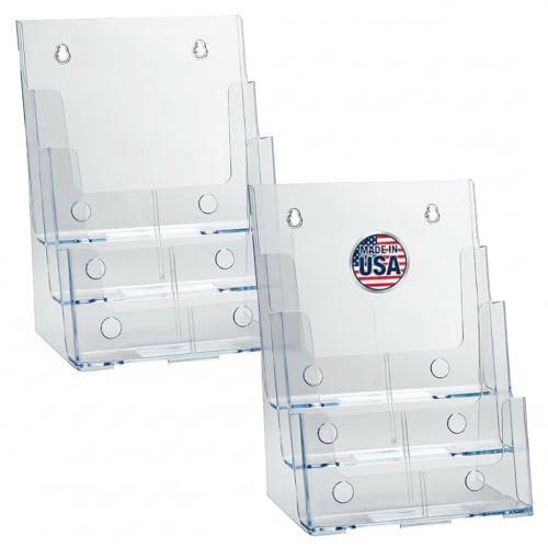 Azar Displays 252378-2PK Brochure Holder 8.5"x11", Acrylic Desk Organizer, Three Tier Document, Magazine & Sign Holder, Wall Mount Desk Accessories (2-Pack) - size: 3 Tier