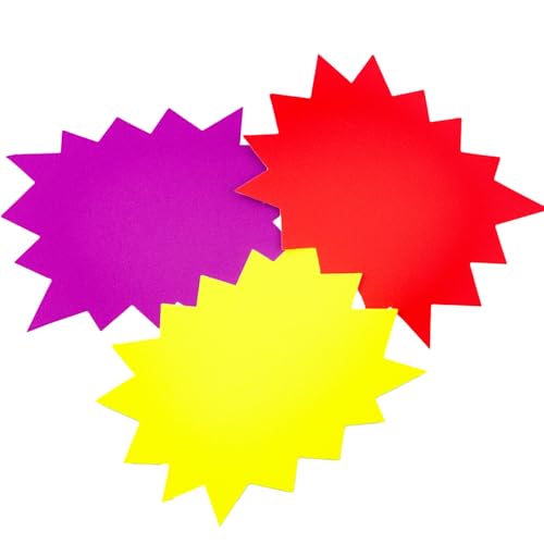 30 PCS Star Burst Signs Paper, 4.7 x 6.3 inches Starburst Signs Fluorescent Neon Signs Blank Star Shape Retail Sale Tags Burst Paper Signs for Retail Store, Party Favors,Garage Sale Sign and Etc. - size: 30 Pcs