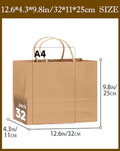 qiqee 13"x4.5"x10" Large Gift Bag with Handles Bulk 100PCS Gift Paper Bags Brown Bags Multiple Uses (Wide Large) - size: Wide Large - 100 Packs