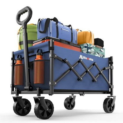 Blomoba Folding Wagon Cart with Wheels, 220lbs Utility Wagon Cart, Blue - color: Blue, size: Medium Without Tailgate
