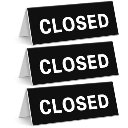 Lewtemi 3 Pcs Closed Desk Sign 3 x 8 Inch Double Sided Closed Tent Sign ABS Engraved Tabletop Display Symbol Black White Letter for Checkout Office Hotel Retail Counter Workspace