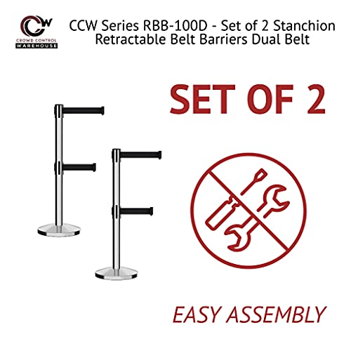 Crowd Control Warehouse CCW RBB-100D Retractable Stanchion Barriers, 2-Pack - color: Black, size: 7.5 Foot