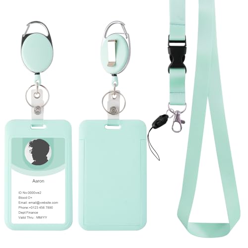 Retractable ID Badge Holder with Lanyard,Heavy Duty Badge Reel,Detachable Keychain, Cruise Ship Cards Holder,for Nurse Officer Teacher Security Staff Women Men(Green) - color: Green-1, size: 2 Vertical Holders, 2 Oval Reels, 1 Lanyard