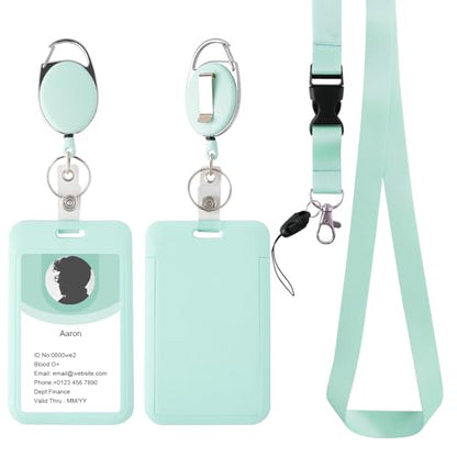 Retractable ID Badge Holder with Lanyard,Heavy Duty Badge Reel,Detachable Keychain, Cruise Ship Cards Holder,for Nurse Officer Teacher Security Staff Women Men(Green) - color: Green-1, size: 2 Vertical Holders, 2 Oval Reels, 1 Lanyard