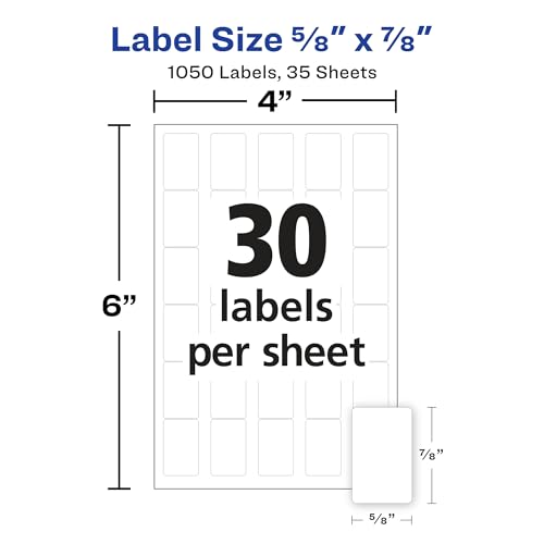 Avery® Multi-Use Removable Labels, 5/8" x 7/8", White, Non-Printable, 1,050 Blank Labels Total (5424)