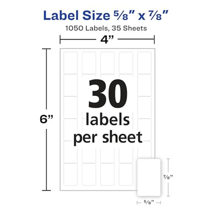 Avery® Multi-Use Removable Labels, 5/8" x 7/8", White, Non-Printable, 1,050 Blank Labels Total (5424)