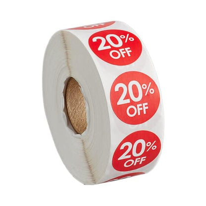 1000 Stickers/Roll 20 Percent Permanent 1 Inch Label Discount Sticker - style: 20% Off