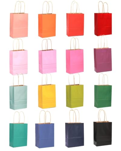 qiqee 600Pcs Paper Gift Bags Mini 16 Solid Colors With Handles For Party - 4.5"x2.5"x6" - size: 600 Count (Mini Size)