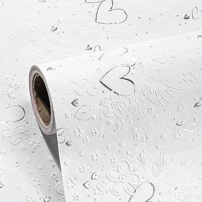 LeZakaa Wedding Kraft Wrapping Paper Roll, Doves Flowers 3D Embossed & Silver Foil Hearts Design Party Gift Wrap for Wedding Bridal Shower Anniversary Mothers Day Birthday,Mini Roll,17 In x 16.4 Ft - color: Silver hearts, size: 17 in x 16.4 ft