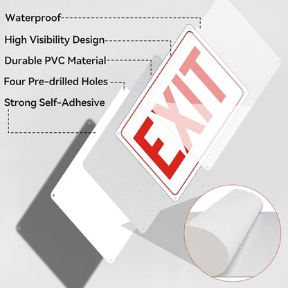 5 Pack Exit Signs, Exit Sign Stickers for Door and Wall Mount - High Visibility Safety Sign, Premium Self-Adhesive Vinyl Easy to Install (White) - color: Exit Sign White