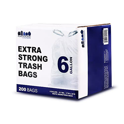 Plasticplace 6 Gallon Trash Bags White Drawstring Garbage Can Liners,17” x 20”,for Bathroom Kitchen Office Car Small Trash Bags,Leak-Proof & Tear-Resistant,100 Count (Pack of 6) - color: White, size: 100 Count (Pack of 6)