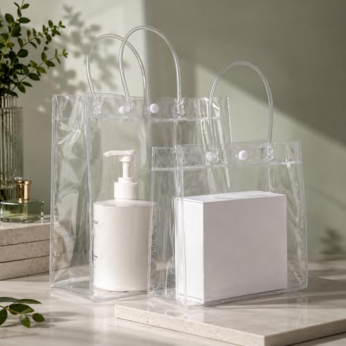 SHIPKEY 10 PCS Clear Gift Bags with Handle 8x4x11in PVC Shopping Bag - color: Clear - Medium