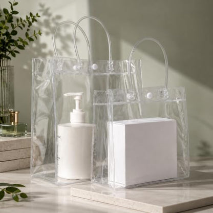 SHIPKEY 10 PCS Clear Gift Bags with Handle 8x4x11in PVC Shopping Bag - color: Clear - Medium