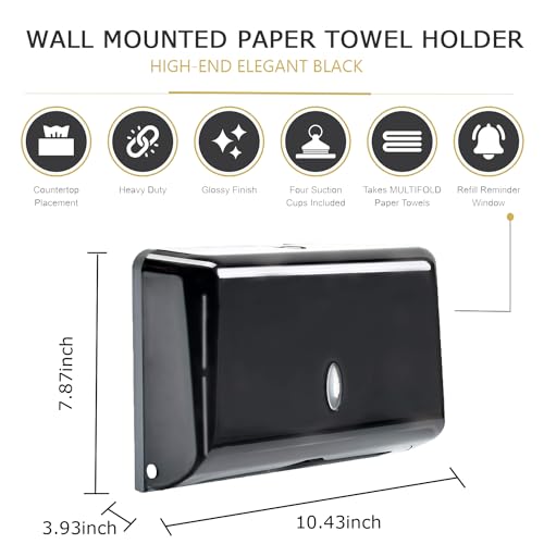 Paper Towel Dispensers, Commercial Toilet Tissue Dispensers Wall Mount Paper Towel Holder C-Fold/Multifold Paper Towel Dispenser for Bathroom, Kitchen(Black) - color: Black
