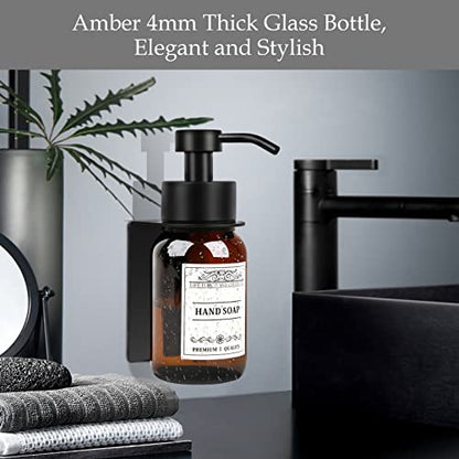 8.5oz Brown Glass Soap Dispenser 2 Pack for Kitchen Bathroom Black - color: Amber Set of 2