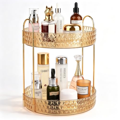Large Capacity Rotating Makeup Organizer Perfume Stand Holder, 2 Tier Gold - color: Gold, size: 2 Tier (Standard)