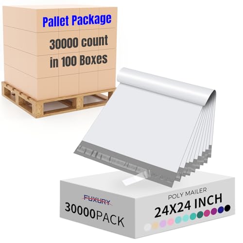 Fuxury 30000Pcs 24x24" Poly Mailers Pallet,White Shipping Bags for Clothes - color: White, size: 24x24" 30000pcs