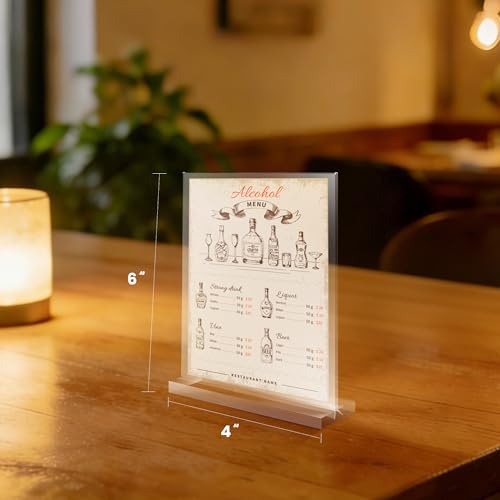 YUNCHUN 6 Packs Acrylic Sign Holder 4 x 6 Standing, L-Shape Magnetic 4 x 6 Clear Menu Holder, Table Display Stand of Slant Back & Acrylic Frame for Store, Wedding, Restaurant, Hotel, Office Use - style: 6 PCS (4 x 6 Inches)