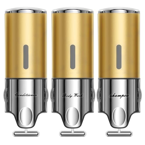 EXIN DECHEN Shampoo and Conditioner Dispenser(Triple x 16.9 oz,Golden) - color: Golden
