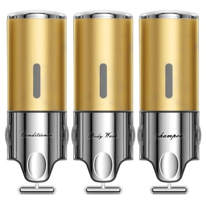 EXIN DECHEN Shampoo and Conditioner Dispenser(Triple x 16.9 oz,Golden) - color: Golden